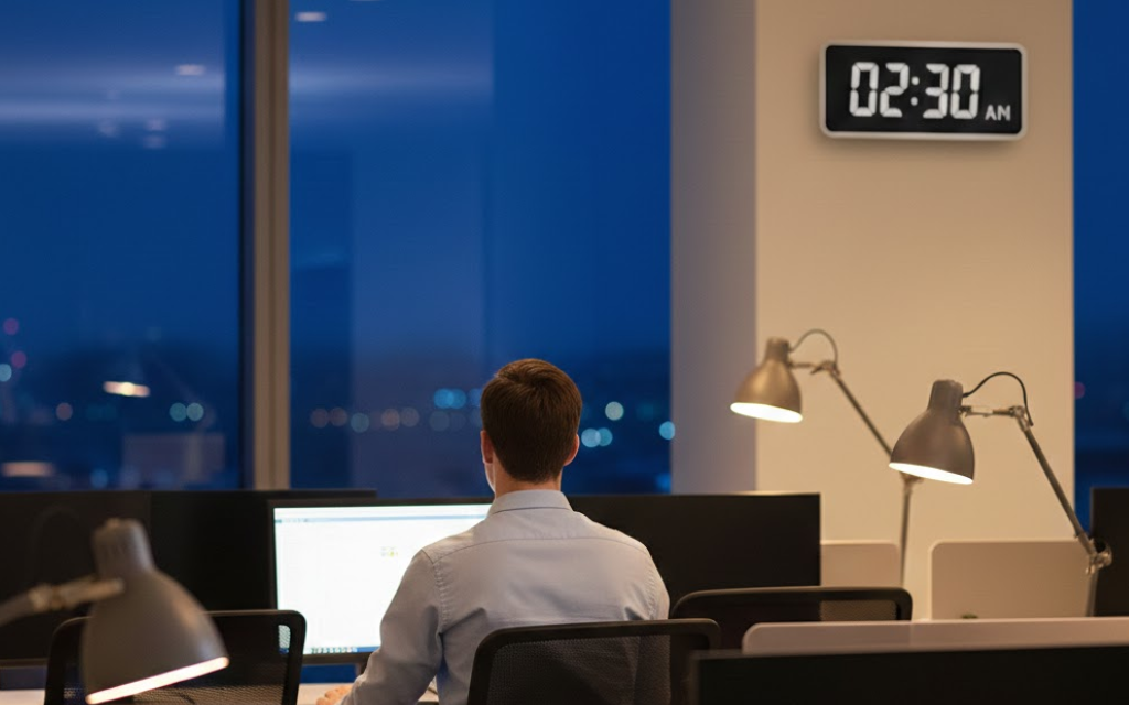 Man zit aan een bureau tafel 