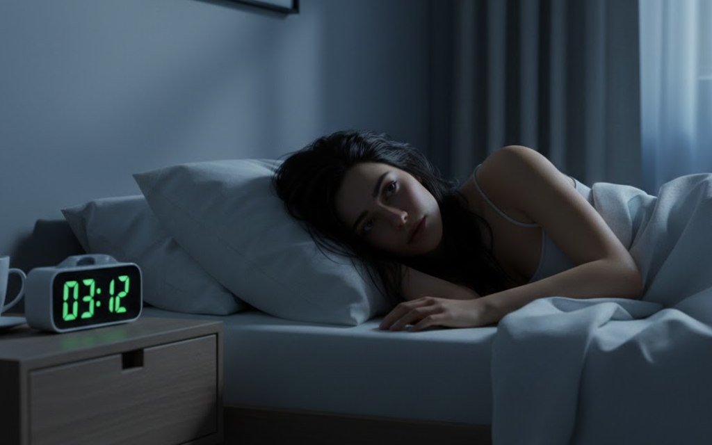 Vrouw die ligt met haar ogen open