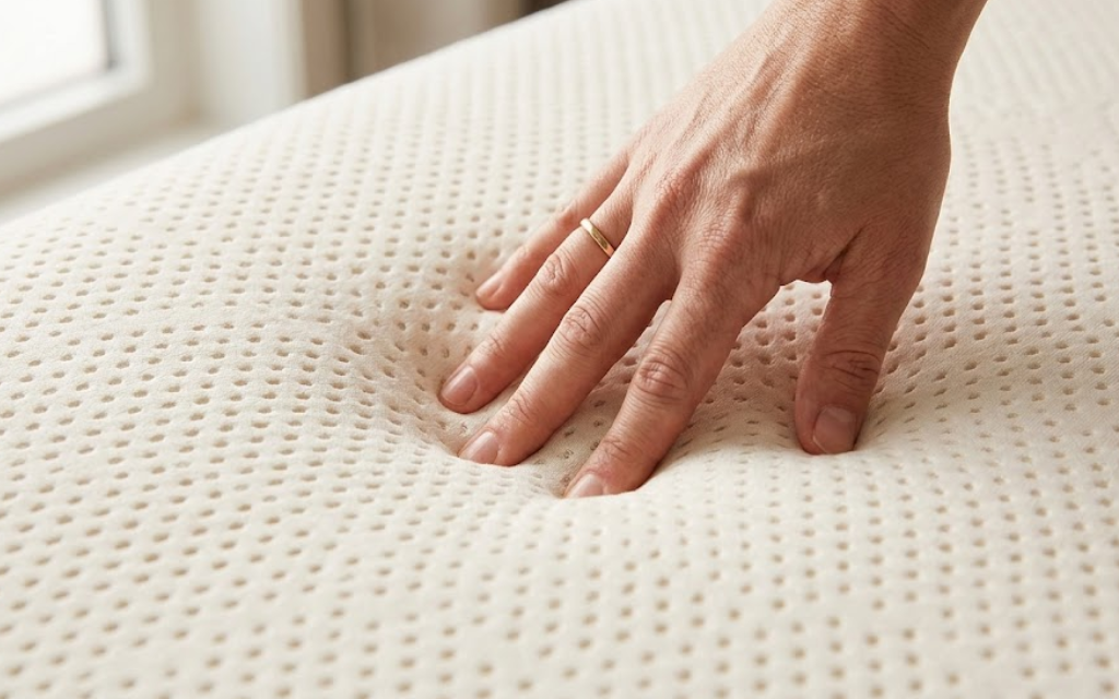 hand op een zacht matras