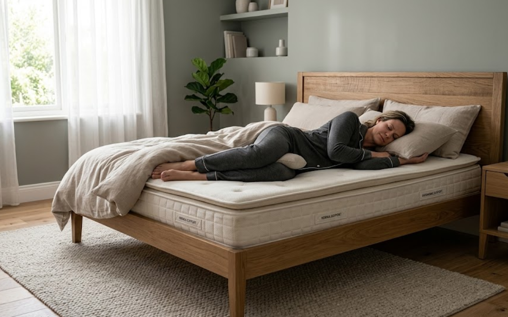 Vrouw slaapt op haar zij