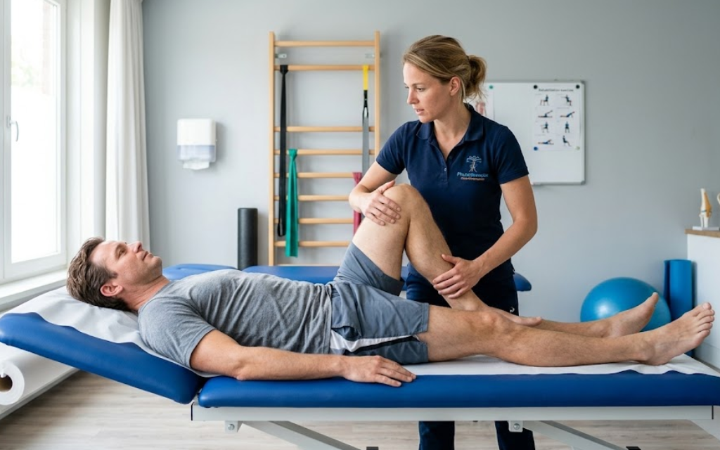 Physio vrouw help man