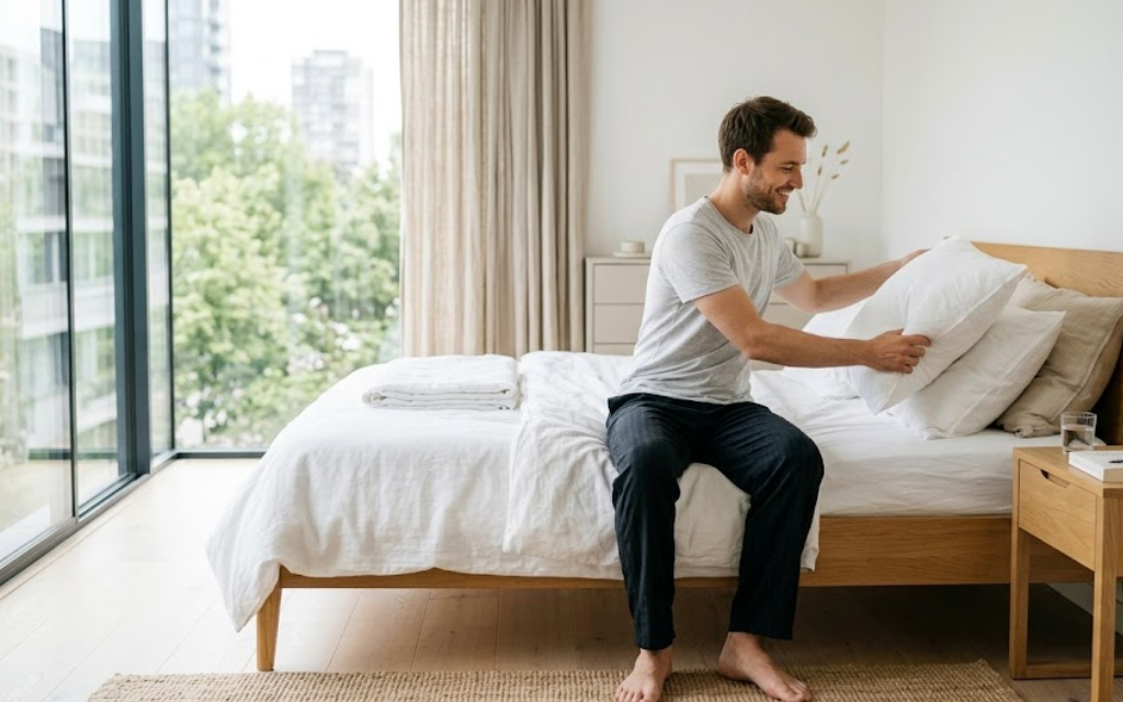 Een persoon die fris opstaat