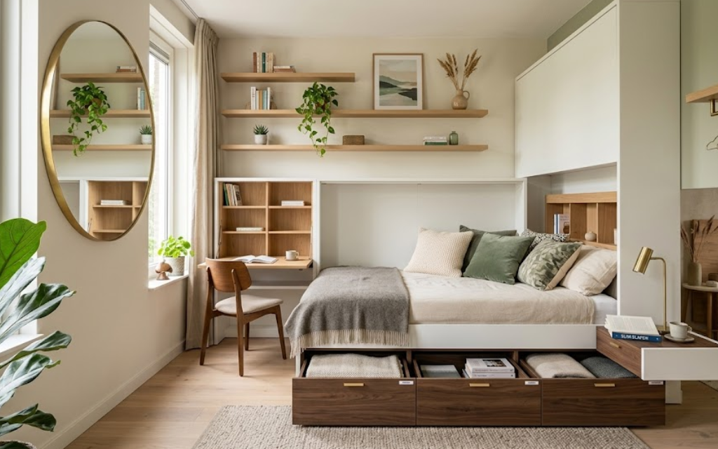 Afbeelding van een ingerichten kamer