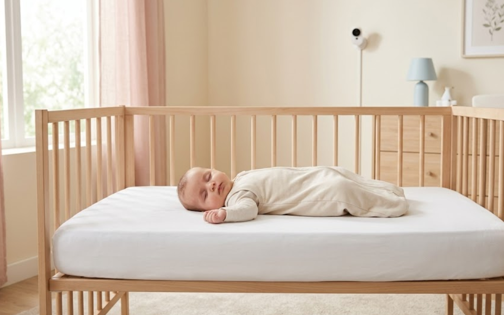 Baby ligt op baby matras