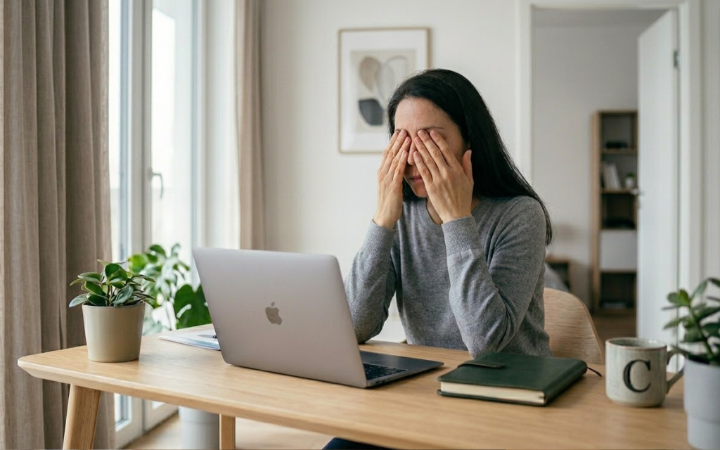 Vrouw met hand voor haar ogen