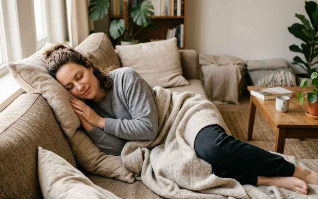 Vrouw die doet een middagdutje