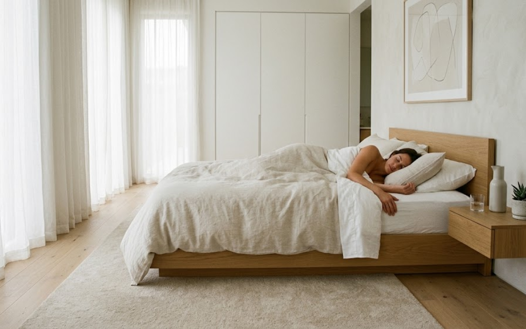 Vrouw die naakt in bed ligt