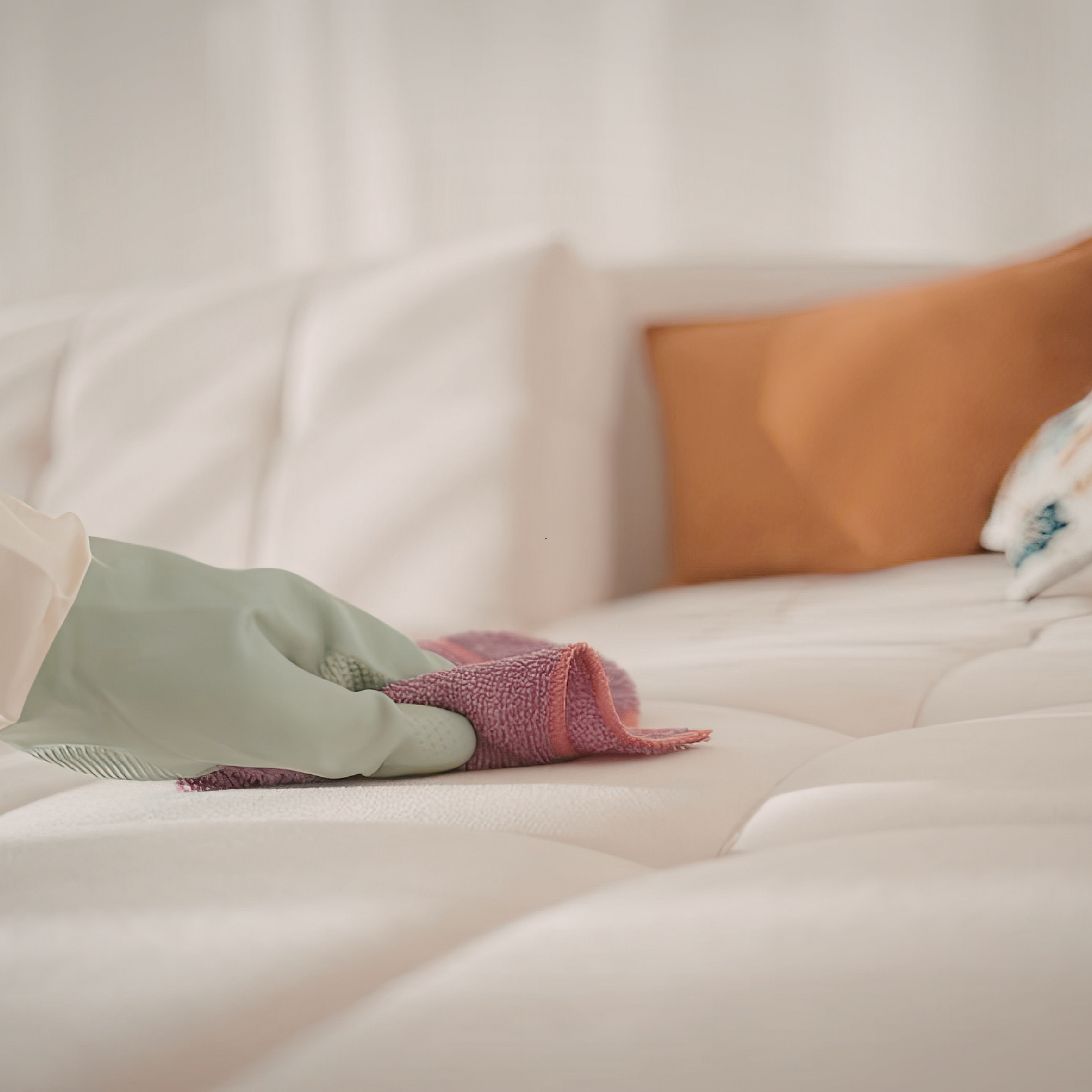 Persoon doet matras af met doekje om te zorgen voor een fris matras