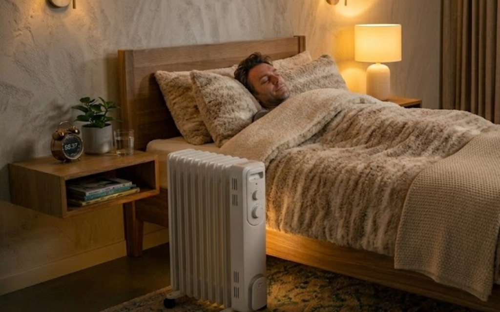 Man slaapt naast de kachel