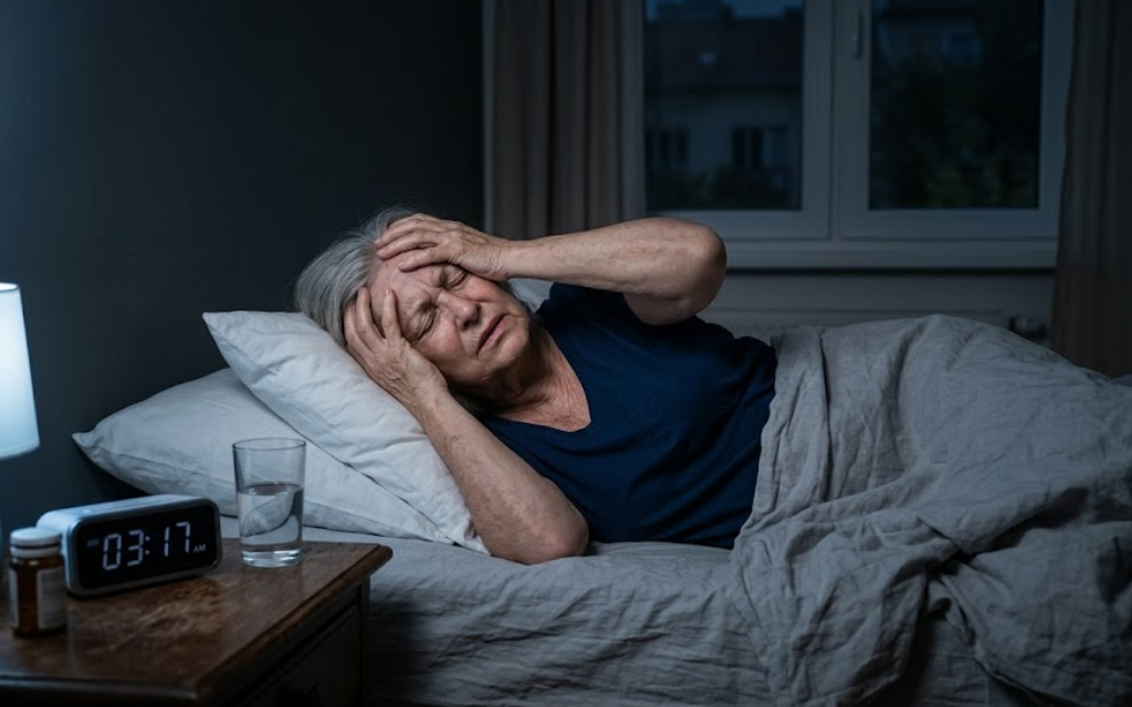Vrouw ligt wakker in bed door slapenloosheid