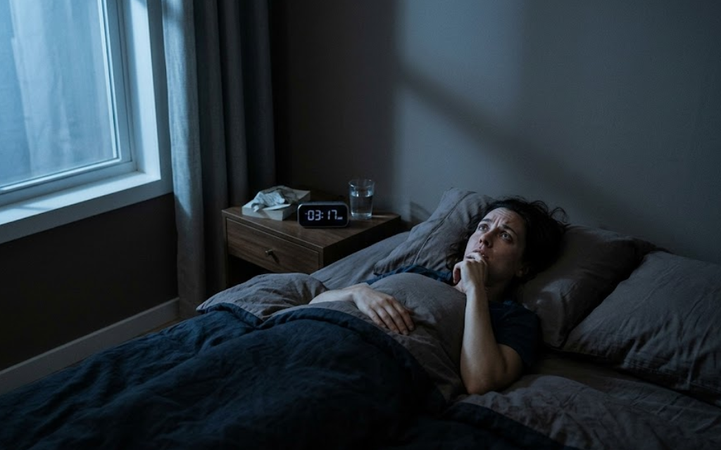 Vrouw ligt wakker in bed