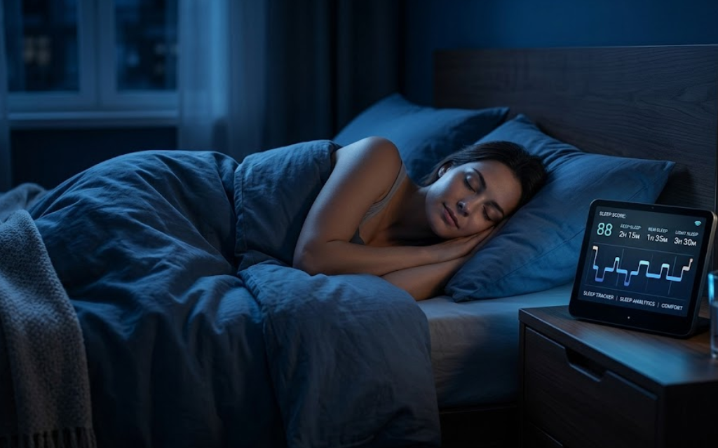 Vrouw die aan het slapen is en meet haar slaap