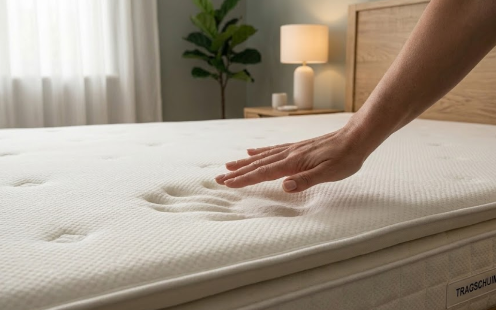 Hand dat over een matras heen gaat