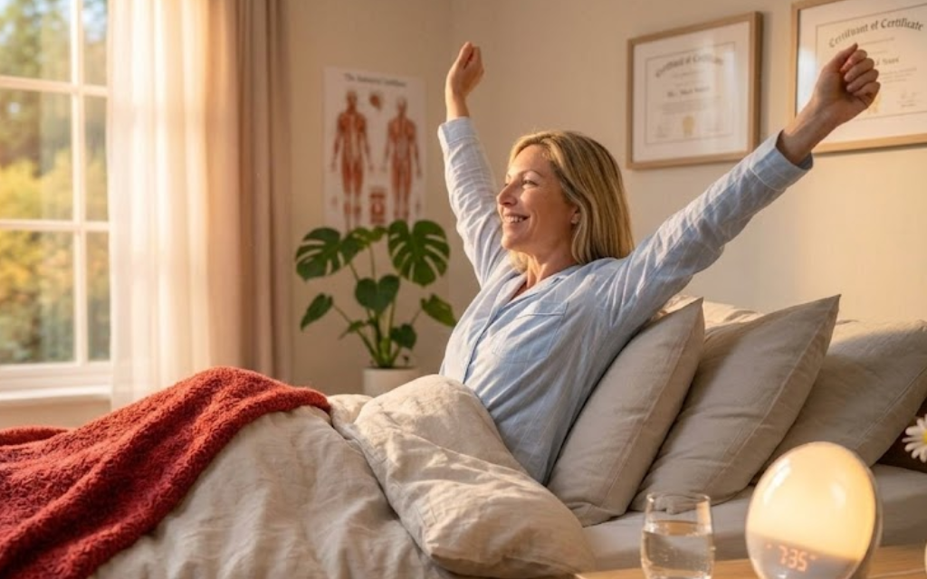 Vrouw dat wakker wordt in haar bed