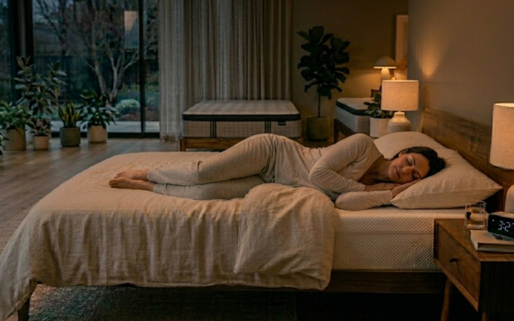 Vrouw ligt op haar zij