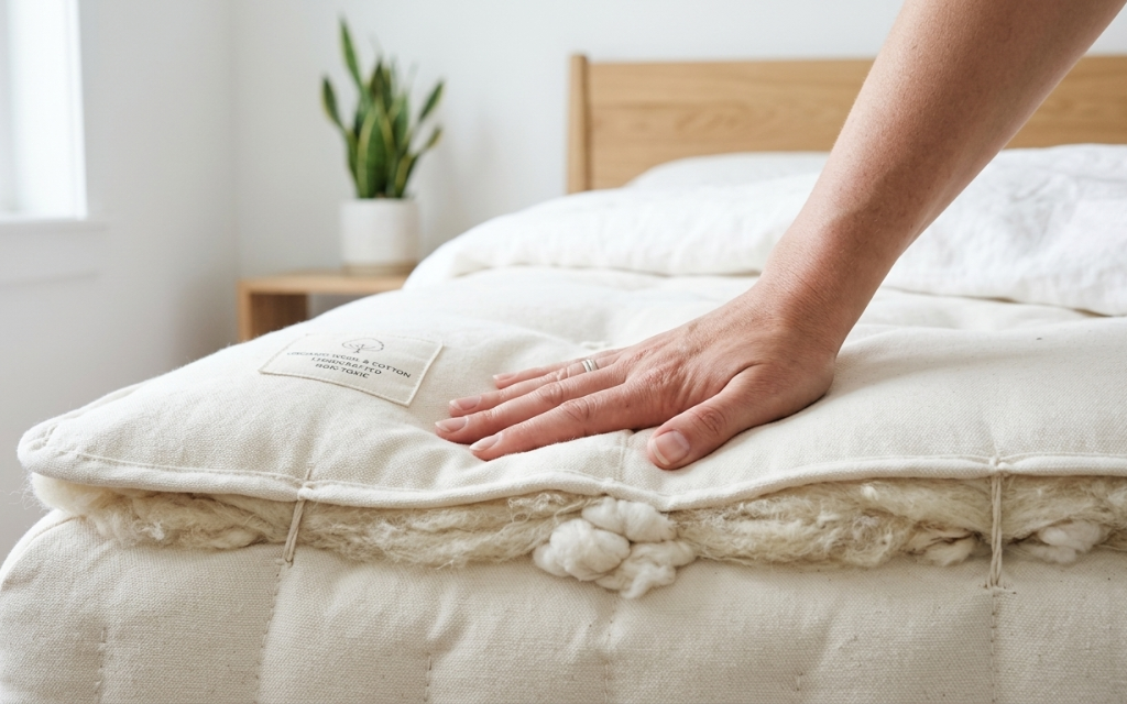 Hand dat over een matras heen gaat