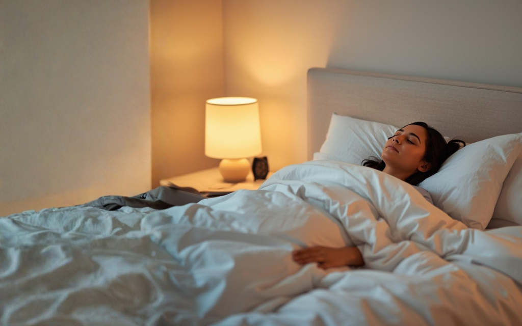 Vrouw ligt in bed te slapen