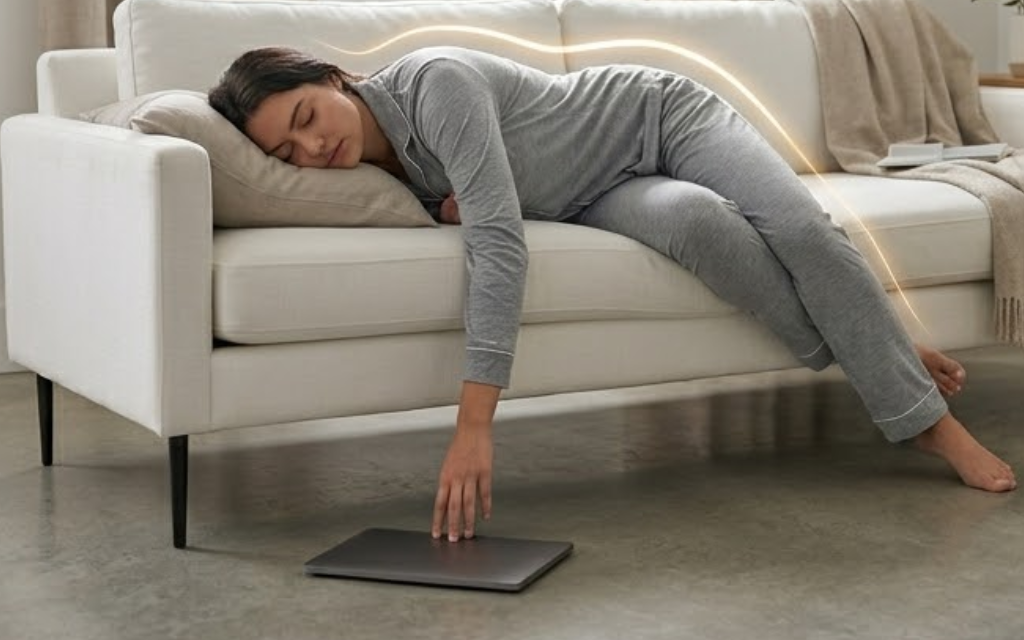 Vrouw ligt te slapen op de bank