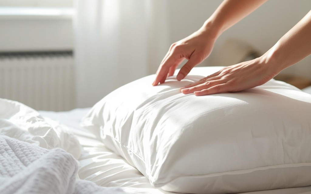 Hand gaat over het kussen heen