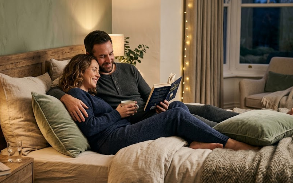 Man en vrouw liggen in bed met een boek