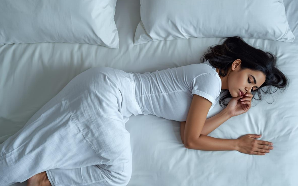 Vrouw die op haar zij slaapt