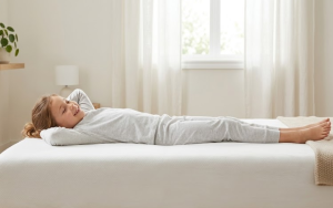 Kind die op een matras ligt