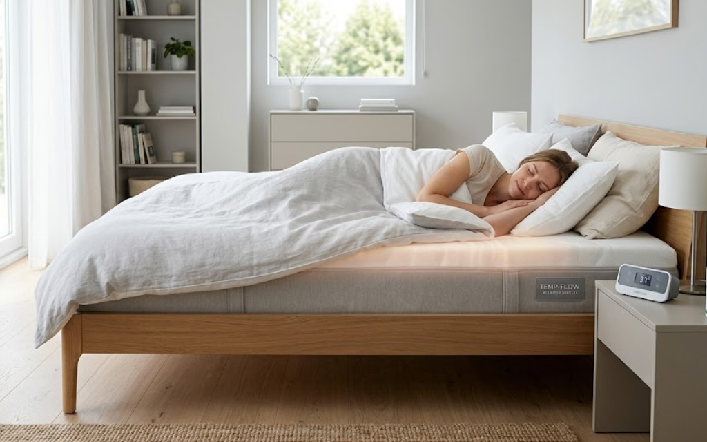 Vrouw ligt op een opgewarmt matras