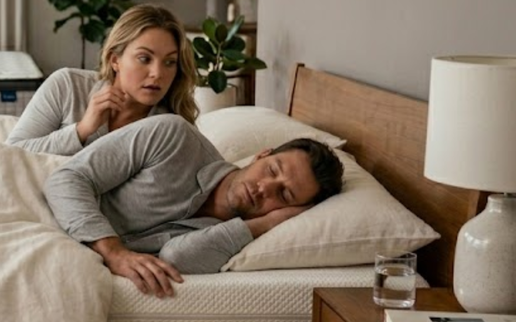 Vrouw is wakker en man ligt te slapen