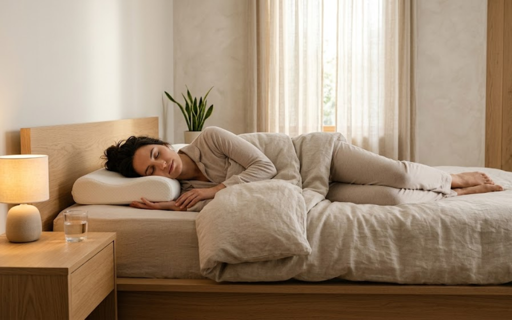 Vrouw ligt te slapen in bed