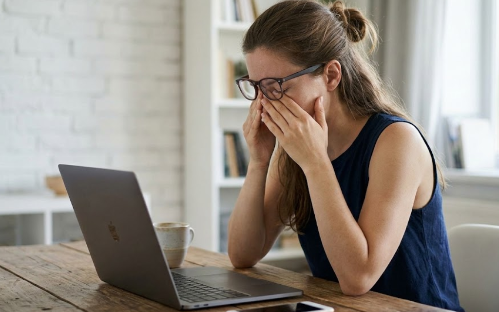 Vrouw die slaperig is op werk