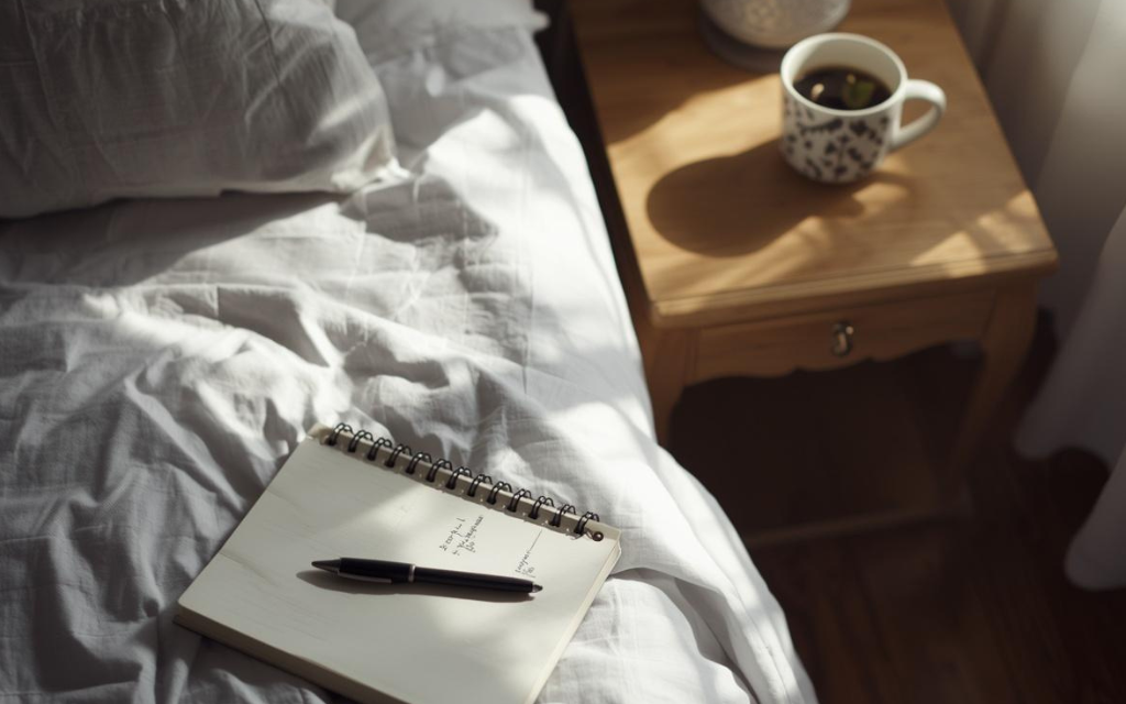 Afbeelding van een schrift dat ligt op bed