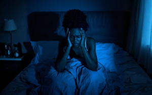 Een vrouw in bed die niet kan slapen