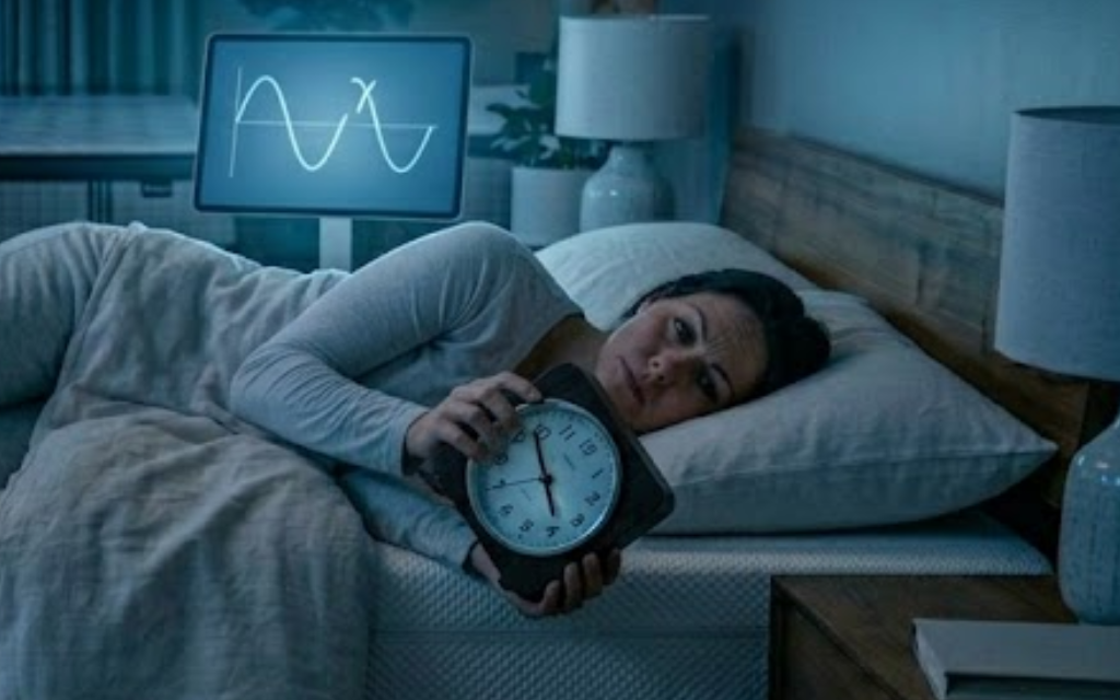 Vrouw met klok in haar hand die niet kan slapen