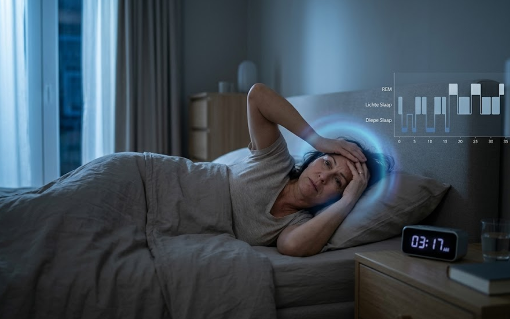 Vrouw die wakker ligt in de nacht