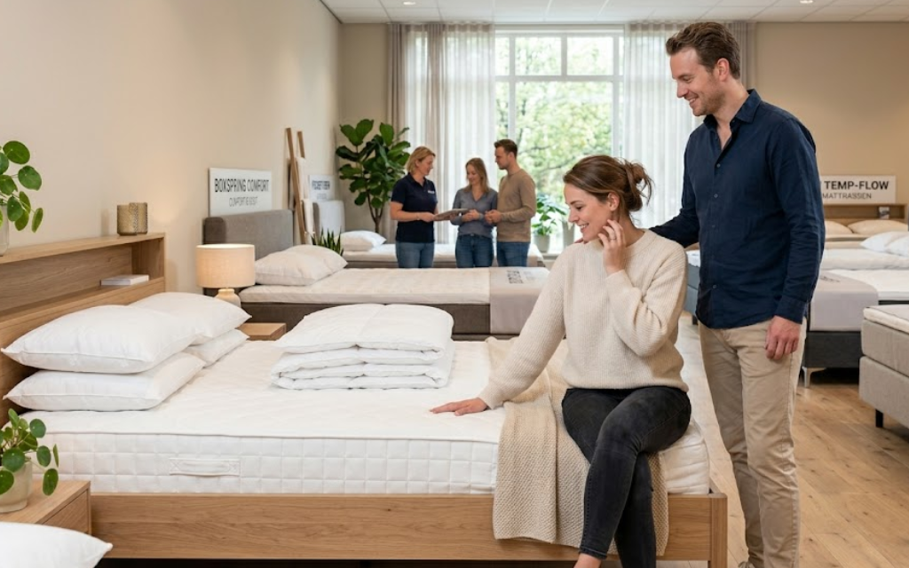 Couple kijkt welk bed het best bij hun past