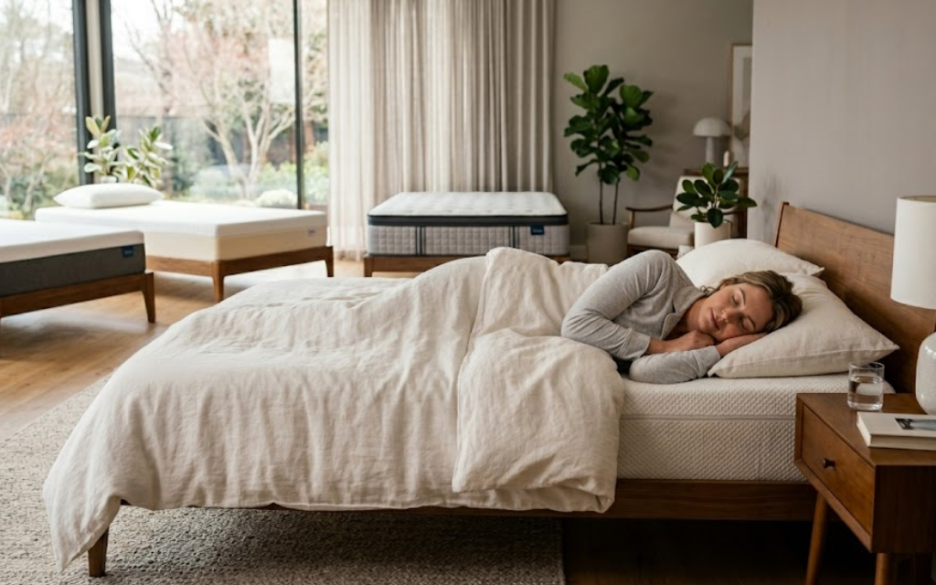 Vrouw ligt in bed onder de dekens