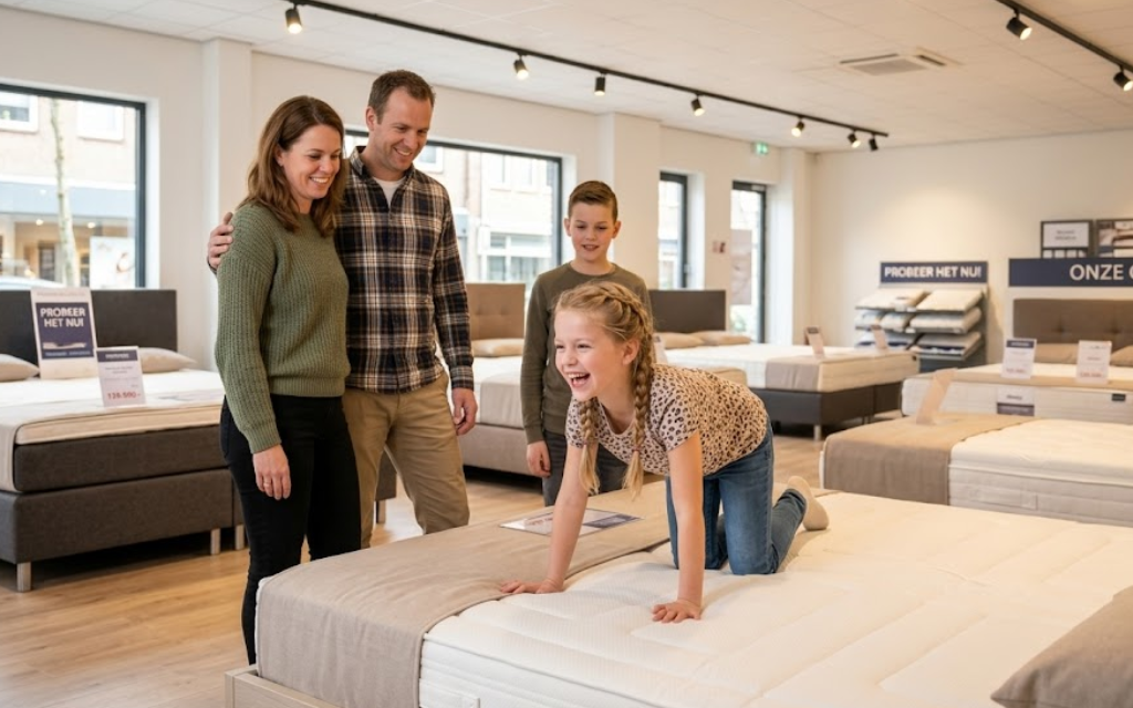 Familie zoekt het juiste matras