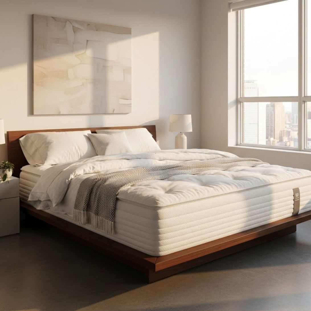 Bed met matras, dekentje en kussens