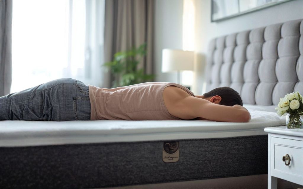 Man die op zijn buik ligt te slapen