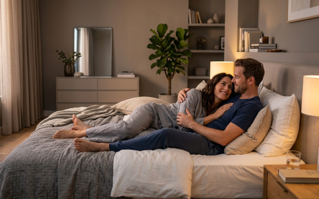 Man en vrouw liggen samen op bed