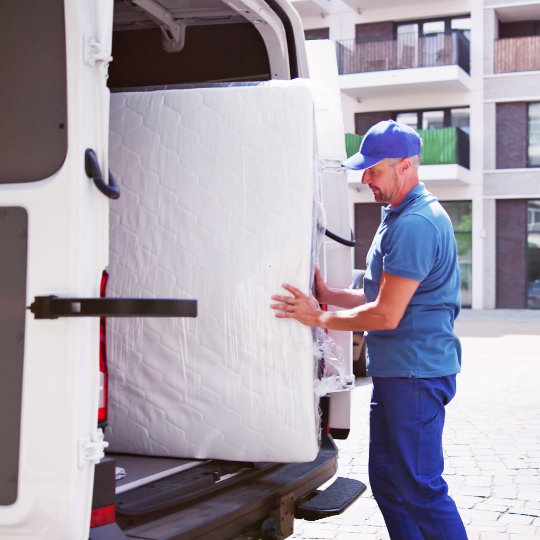 Man bezorgd gecomprimeerd matras