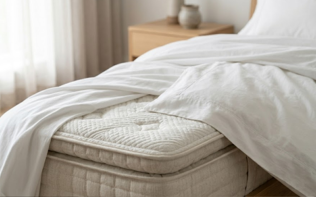 Afbeelding van een matras en een topper