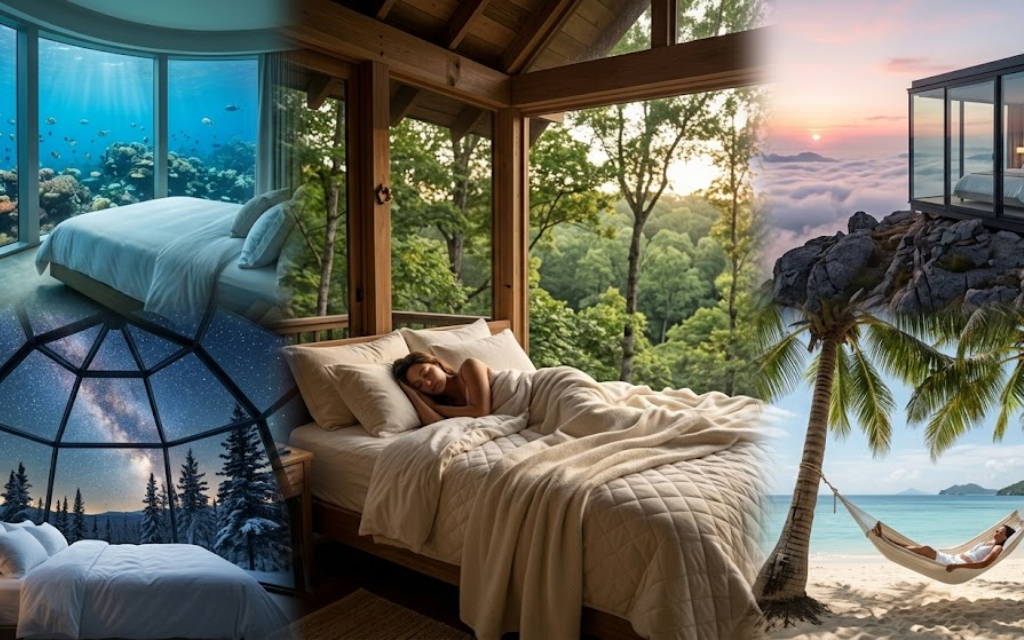 3 afbeeldingen waarin iedereen slaapt in de natuur