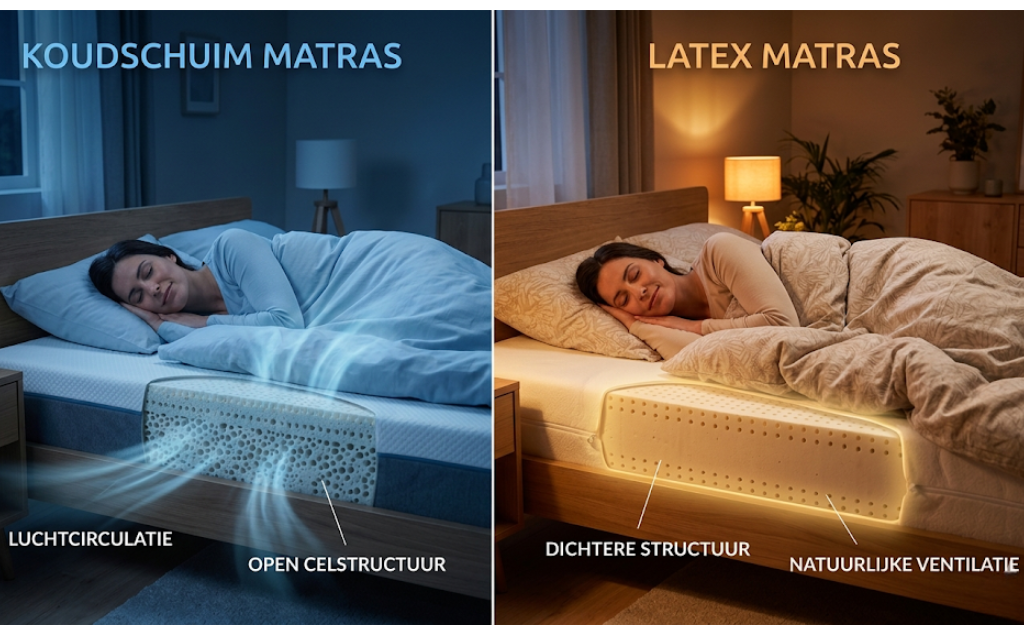 Vergelijkingsafbeelding van koudschuim en latexmatras