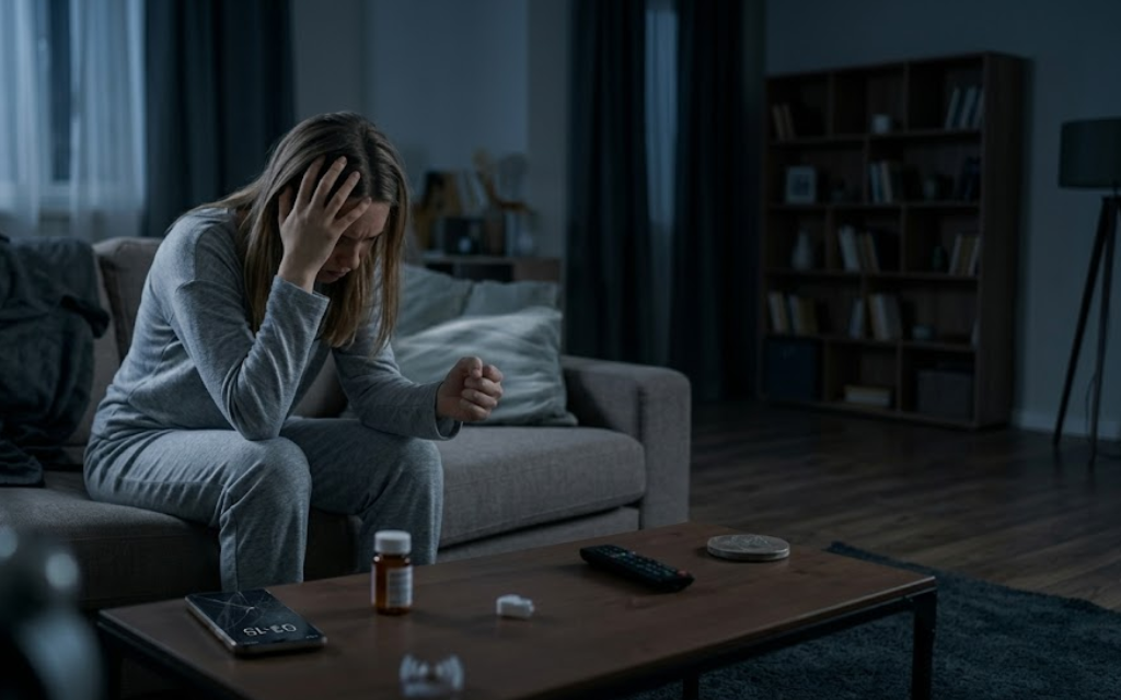 Vrouw zit op de bank en heeft last van angststornissen