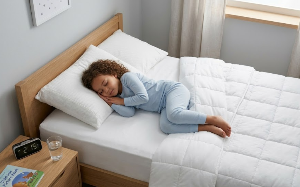 Kind ligt op bed te slapen