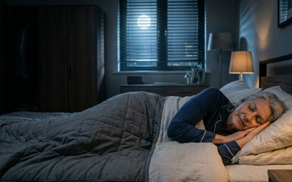 Oude vrouw ligt te slapen op 1 oor