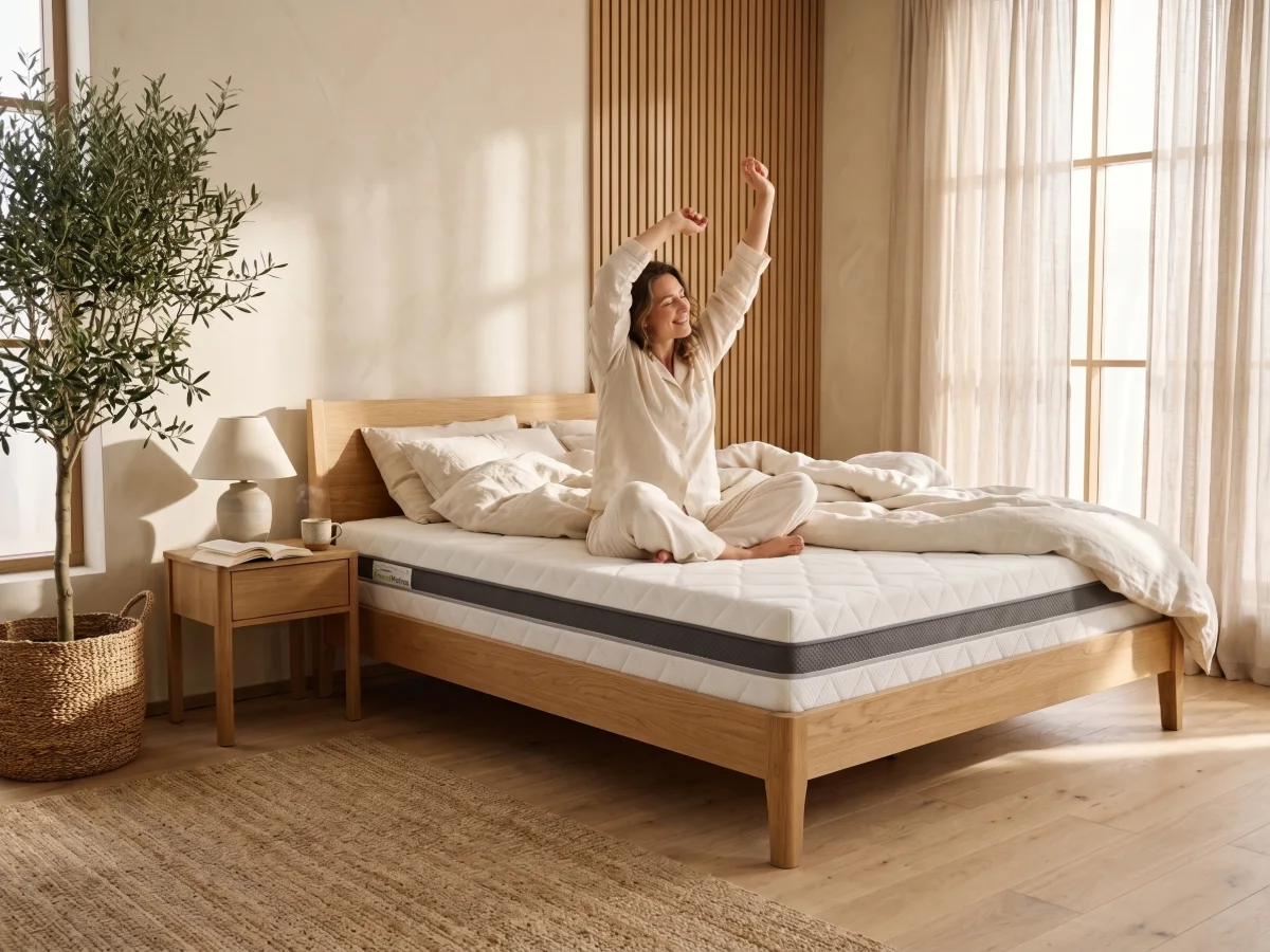Uitgerust wakker worden op het ErkendMatras, op een eiken bed